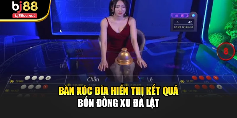 Bàn Xóc Đĩa hiển thị kết quả bốn đồng xu đã lật
