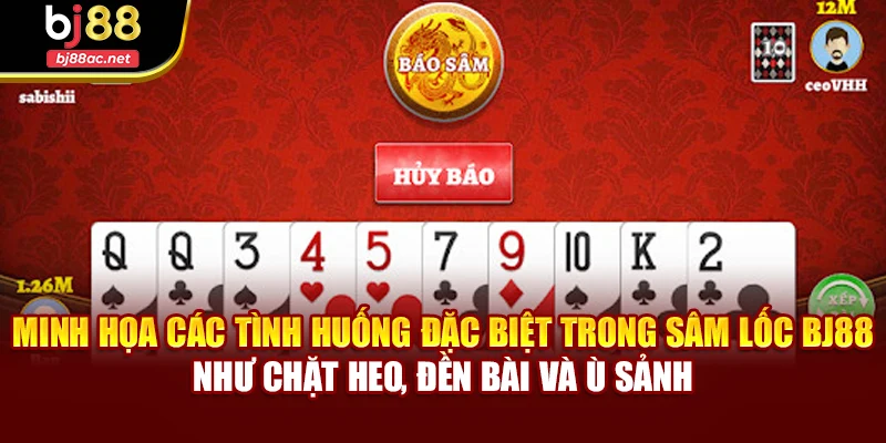 Minh họa các tình huống đặc biệt trong Sâm Lốc BJ88 như chặt heo, đền bài và ù sảnh